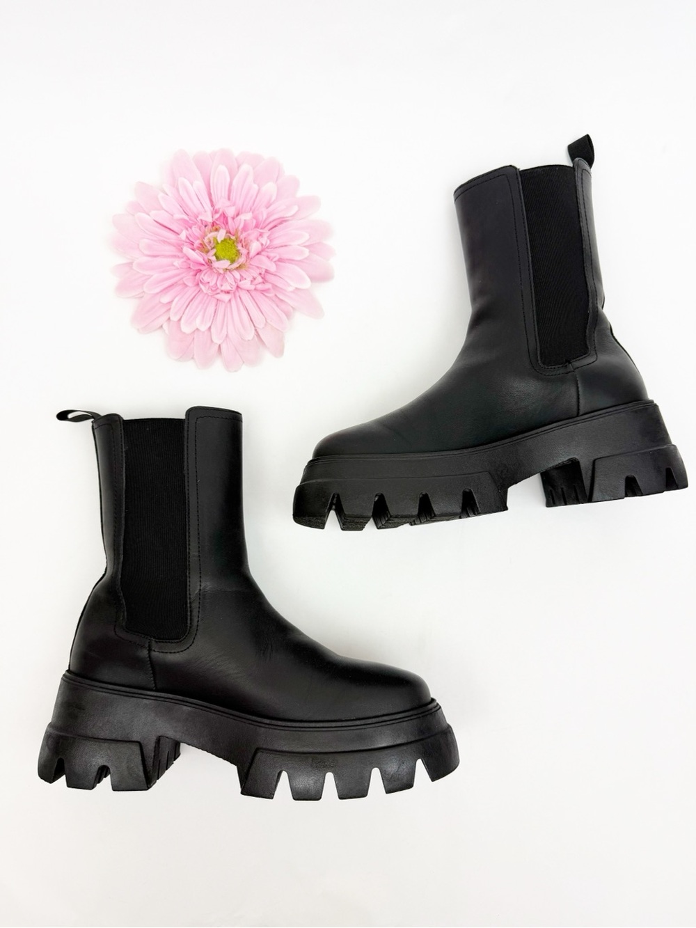 Thursday Boot Company Reign Leather Chelsea Ankle Mid Calf Boots Chunky Black - Picture 4 of 14